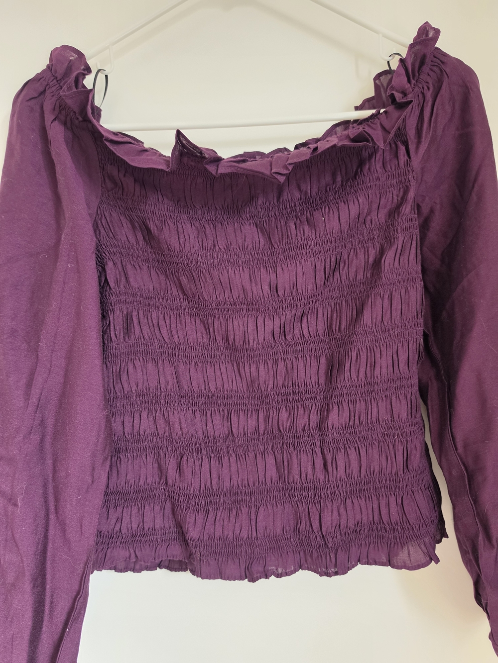 H&M Purple Off the Shoulder Smocked Long-Sleeve Blouse